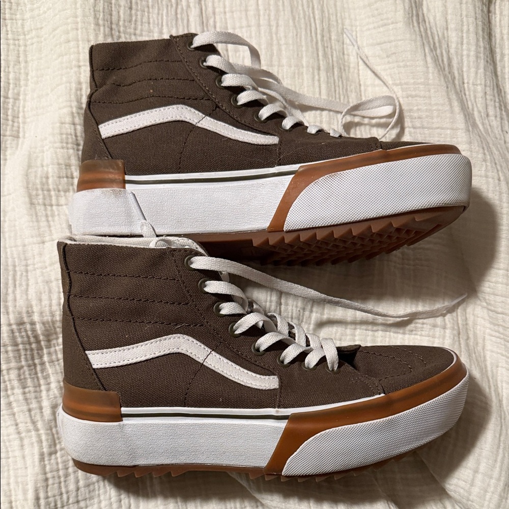 Vans Brown and White High-Top Sneakers